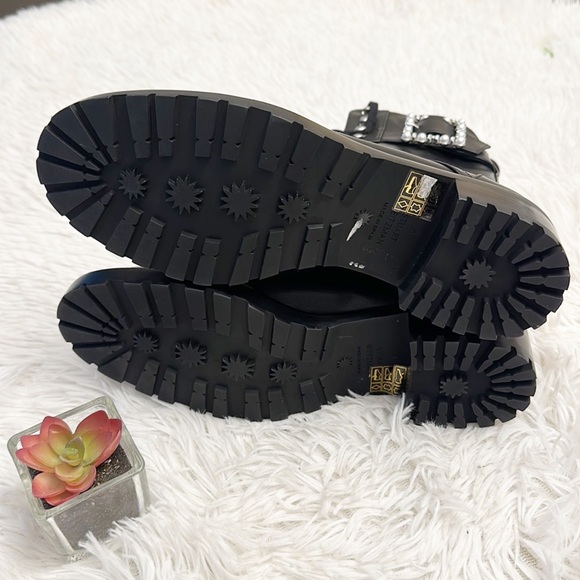 NEW $770 Stuart Weitzman Pearl Ankle Buckle Combat black leather boot women Sz 6 - Picture 8 of 9